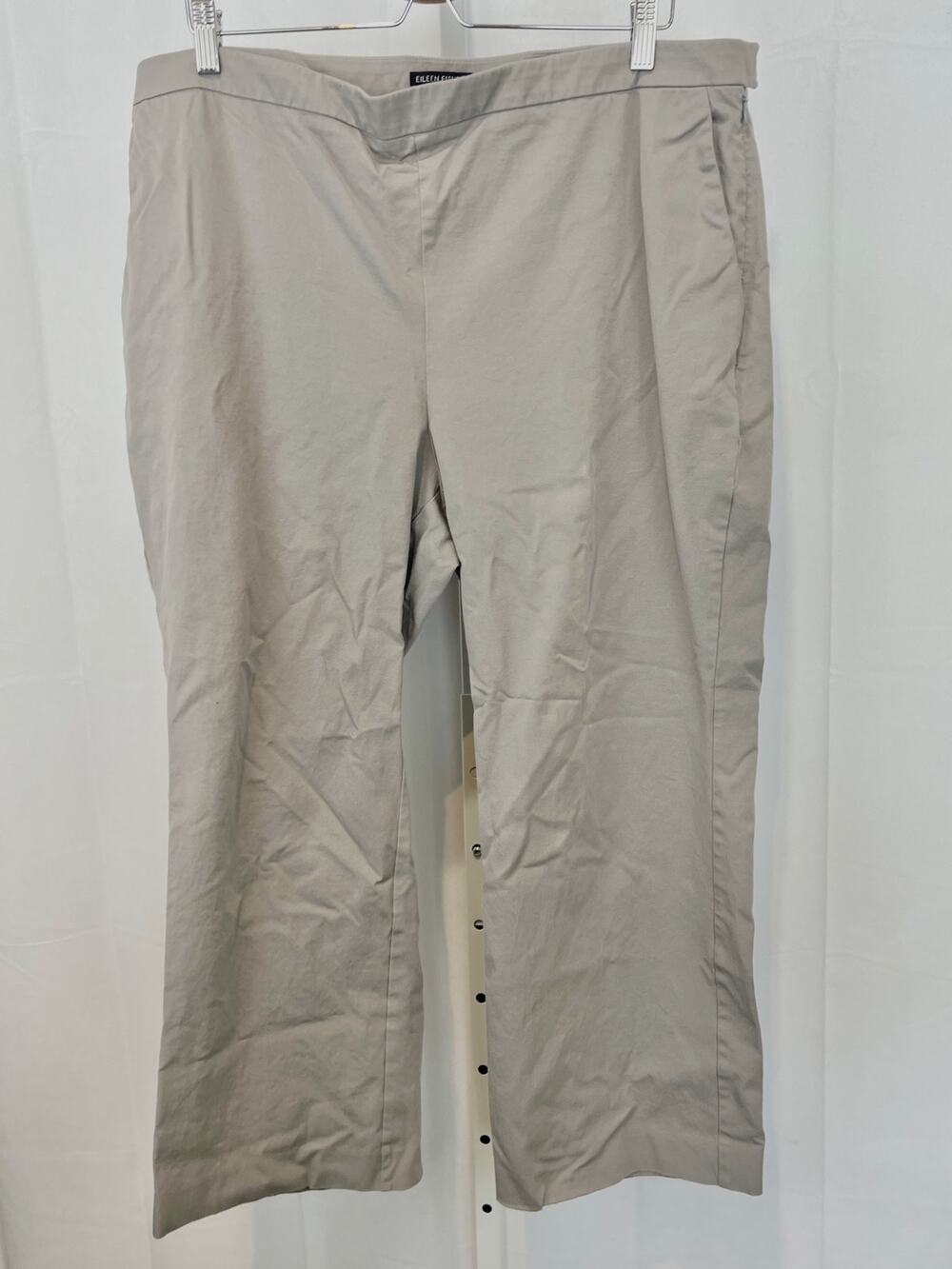 EILEEN FISHER Flat Front Side Zip Ankle Crop Pants Organic Cotton Taupe Gray 18